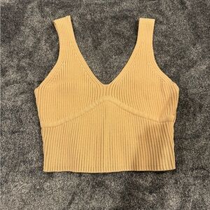 Kittenish Ribbed Tan Crop Top